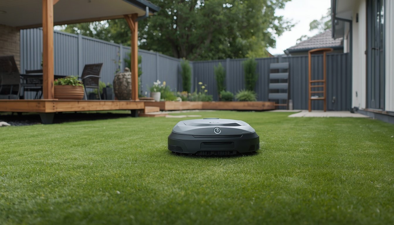 Robot lawn mower paused under trees after losing GPS or RTK signal