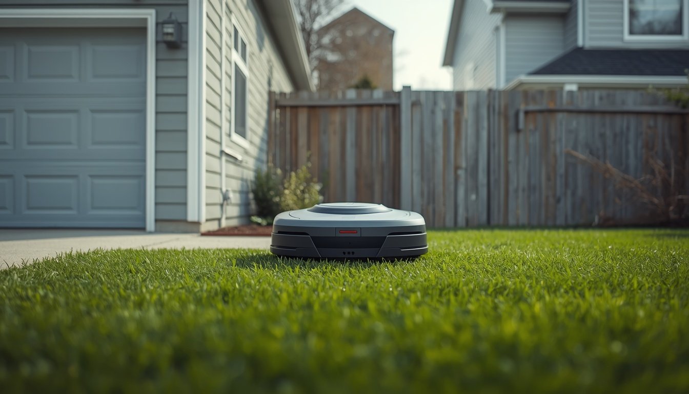 Wire-free robot mower working on an irregular shaped lawn