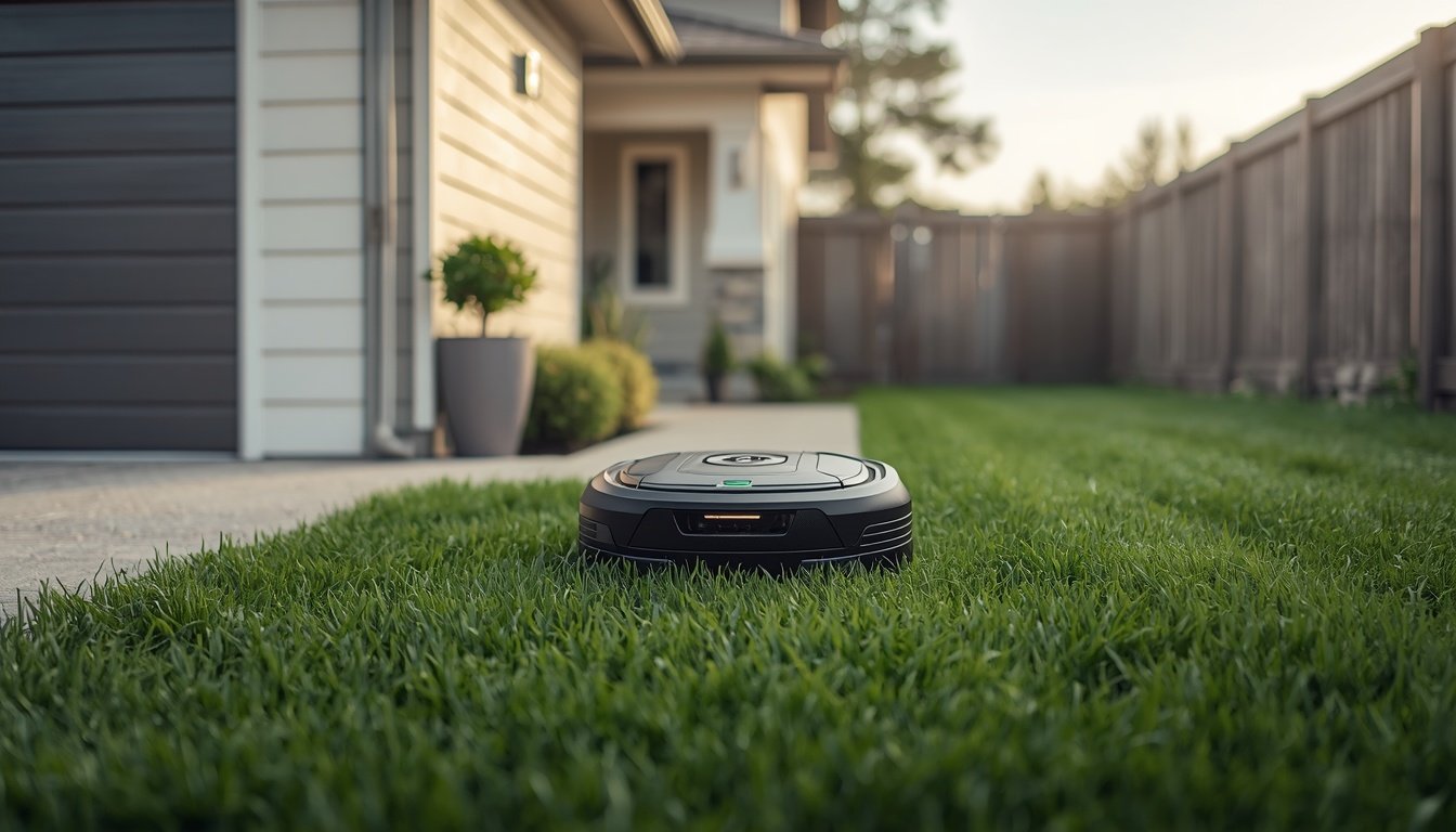 Can a Robot Lawn Mower Cross a Path? 2 Robot lawn mower crossing a stone path between lawn sections