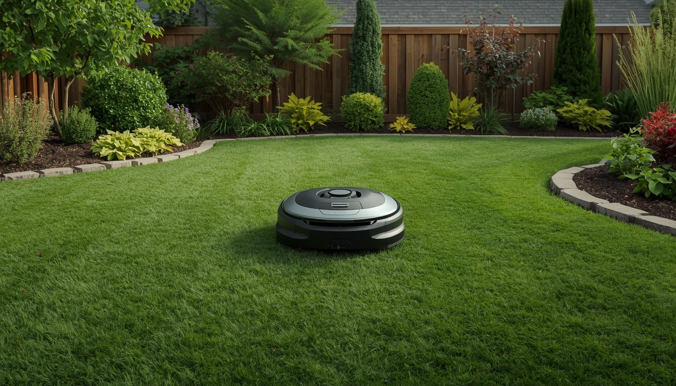 Do Robot Lawn Mowers Need Wi-Fi? 2 Robot lawn mower connected to a smartphone app near a home