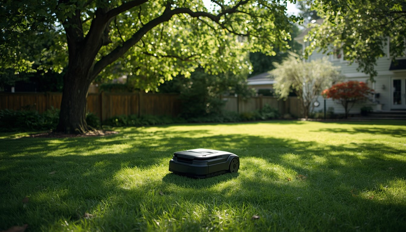 Robot mower near wet grass and soft muddy lawn conditions