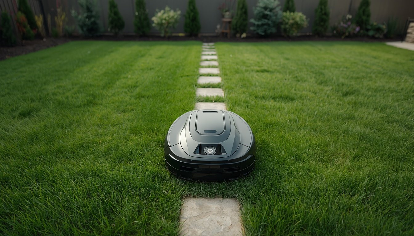 Do Robot Lawn Mowers Need Firmware Updates? 2 Homeowner updating robot lawn mower software with a smartphone