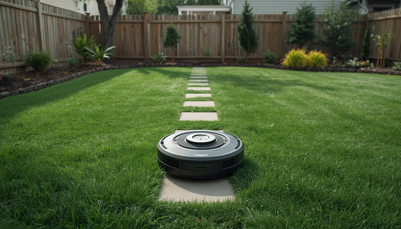 Robot Lawn Mower Terms Explained 2 Robot lawn mower with visual icons representing mowing technology terms