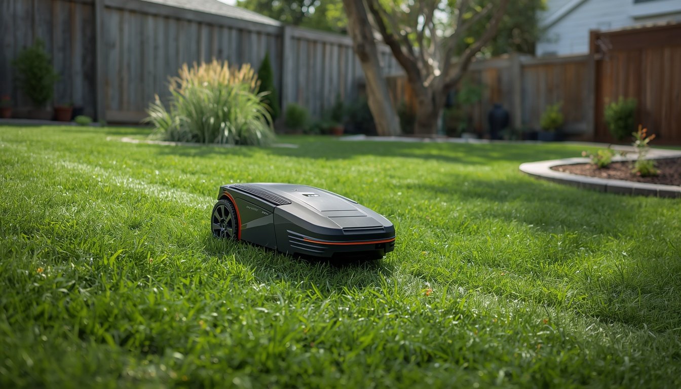 How to Map Your Lawn With a Wire-Free Robot Mower 2 Homeowner mapping a lawn for a wire-free robot mower