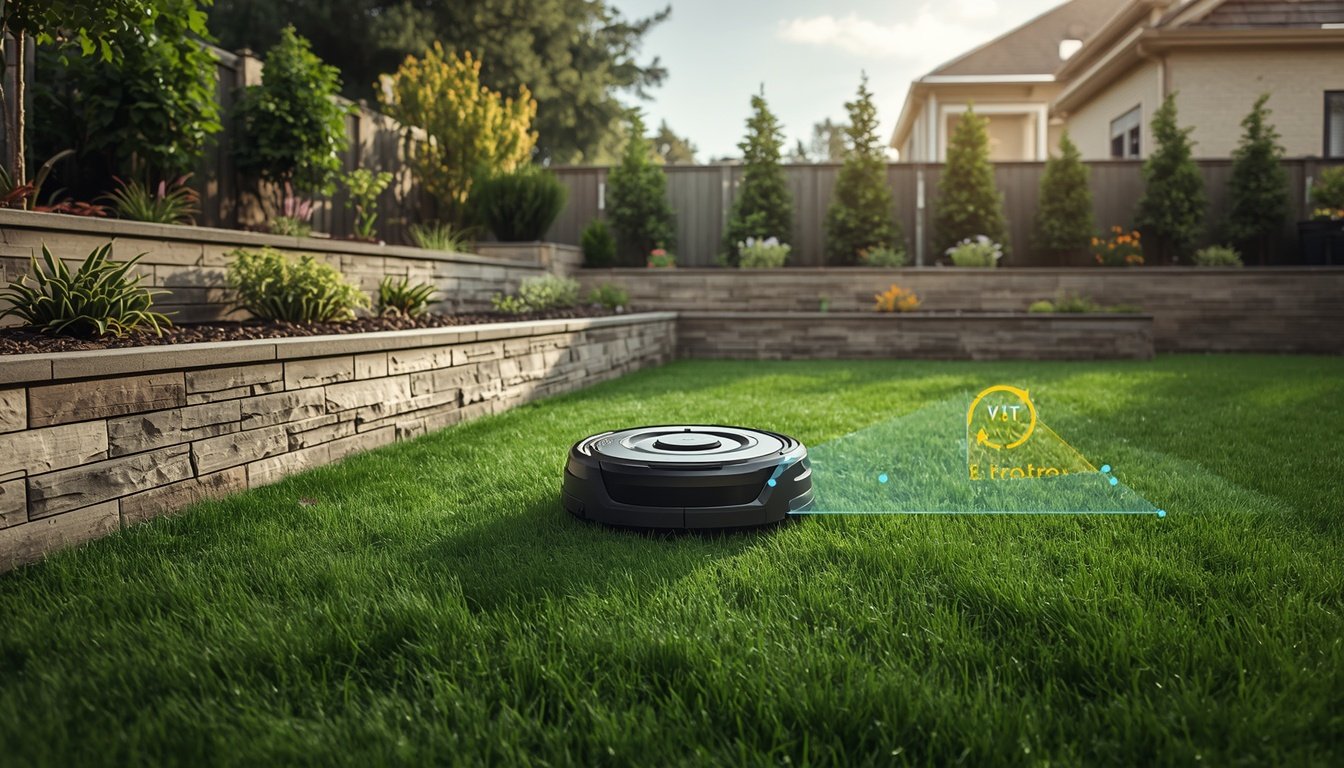 Common Wire-Free Robot Mower Setup Mistakes 2 Homeowner checking common setup mistakes for a wire-free robot mower