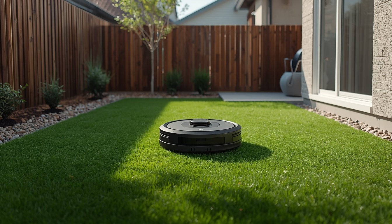 What Is a Wire-Free Robot Lawn Mower? 2 Modern wire-free robot lawn mower on a lawn without boundary wires