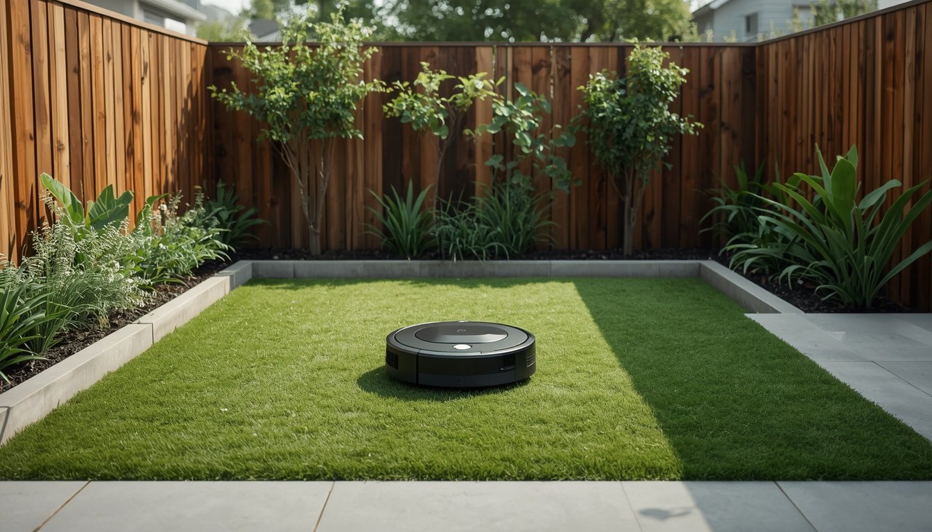 Robot lawn mower climbing a sloped lawn