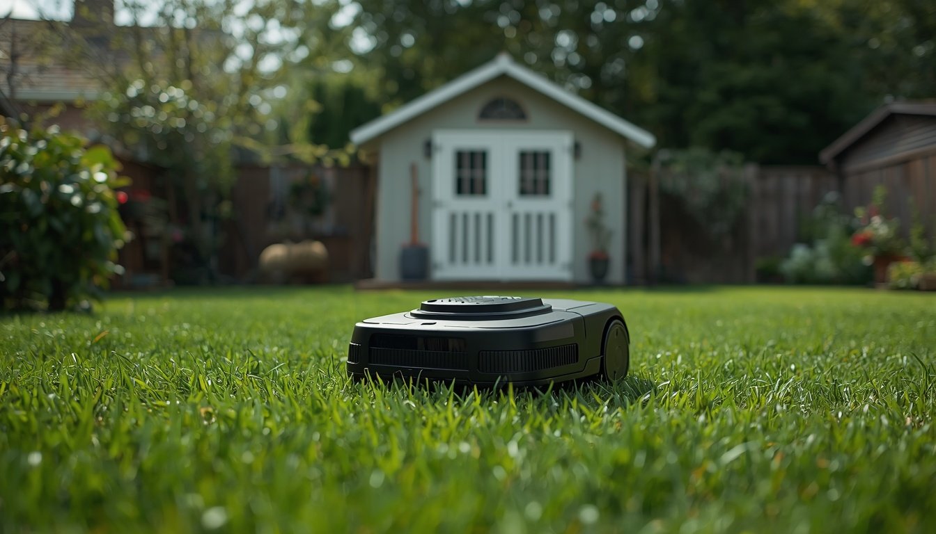 Are Robot Lawn Mowers Safe Around Kids? 2 Robot lawn mower safely operating in a family backyard with children nearby