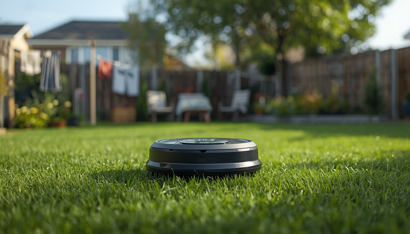Best Robot Mower Navigation System for Complex Lawns 2 Robot mower navigating a complex lawn with trees and paths