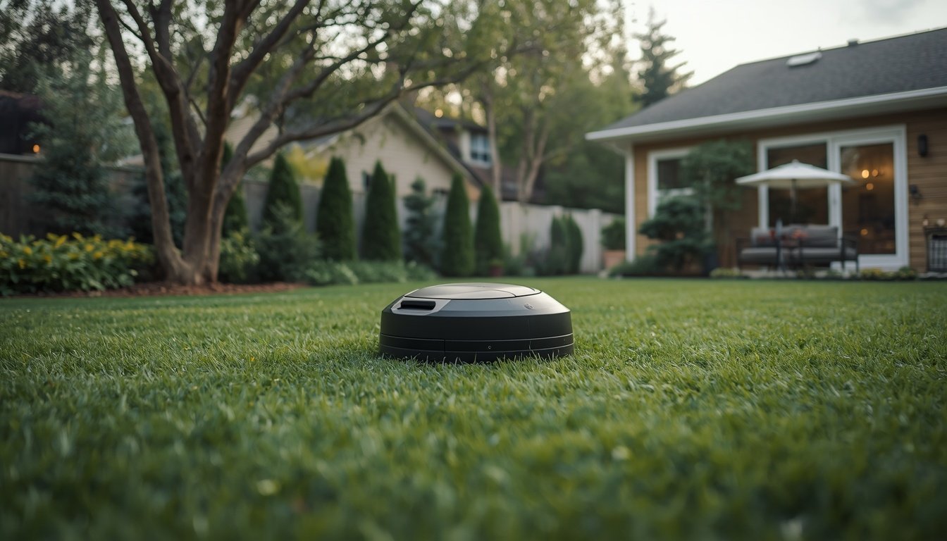 Segway Navimow i215 LiDAR Review 2 LiDAR wire-free robot mower cutting grass around trees and garden edges