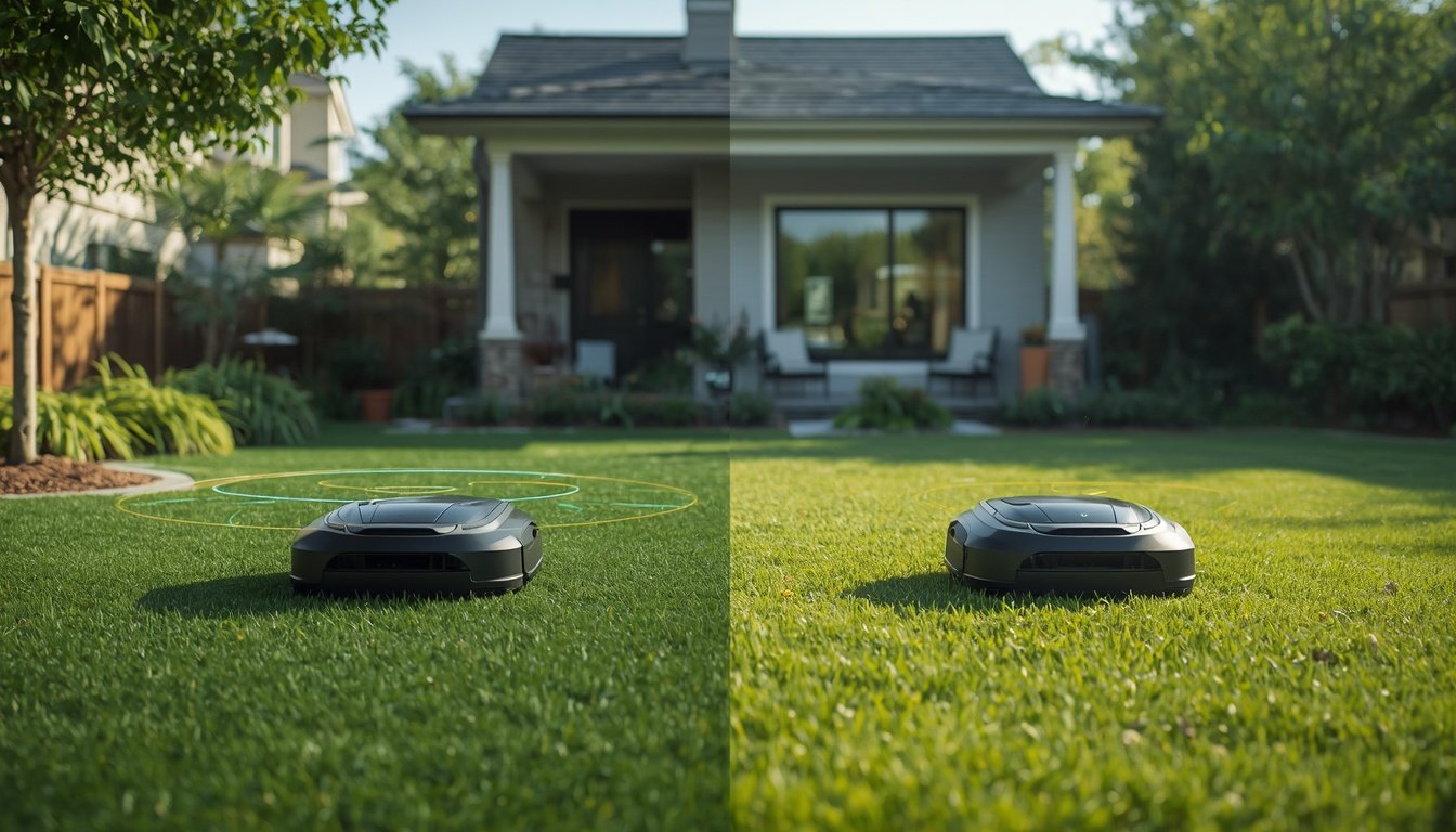 LiDAR vs Camera Robot Lawn Mowers 2 LiDAR and camera robot lawn mower navigation compared in a suburban backyard
