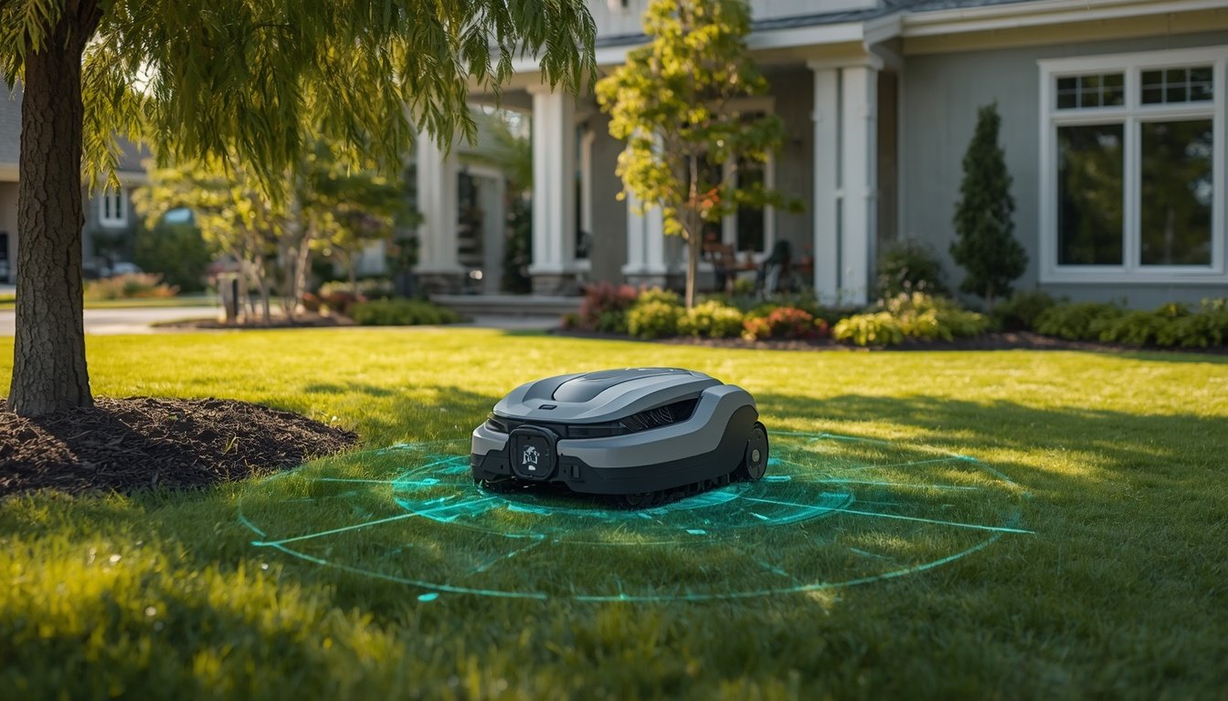 Best LiDAR Robot Lawn Mowers 2 LiDAR robot lawn mower scanning trees and garden edges while cutting grass