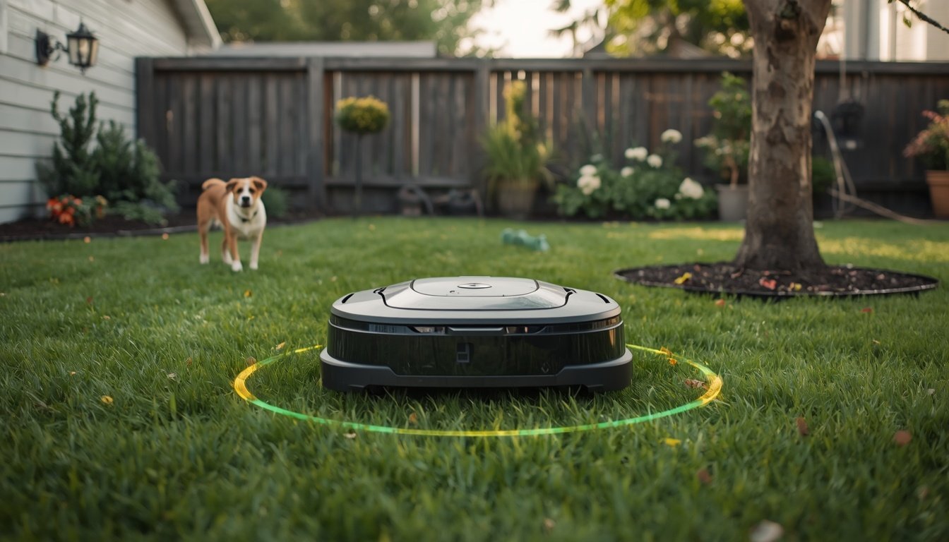 Best Robot Lawn Mowers With Obstacle Avoidance 2 LiDAR robot lawn mower avoiding backyard obstacles while cutting grass