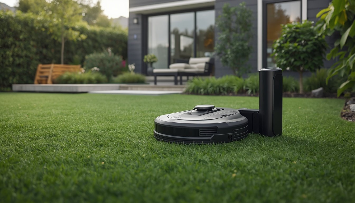 Best Wire-Free Robot Lawn Mowers 2 Wire-free robot lawn mower cutting a suburban backyard without boundary wires