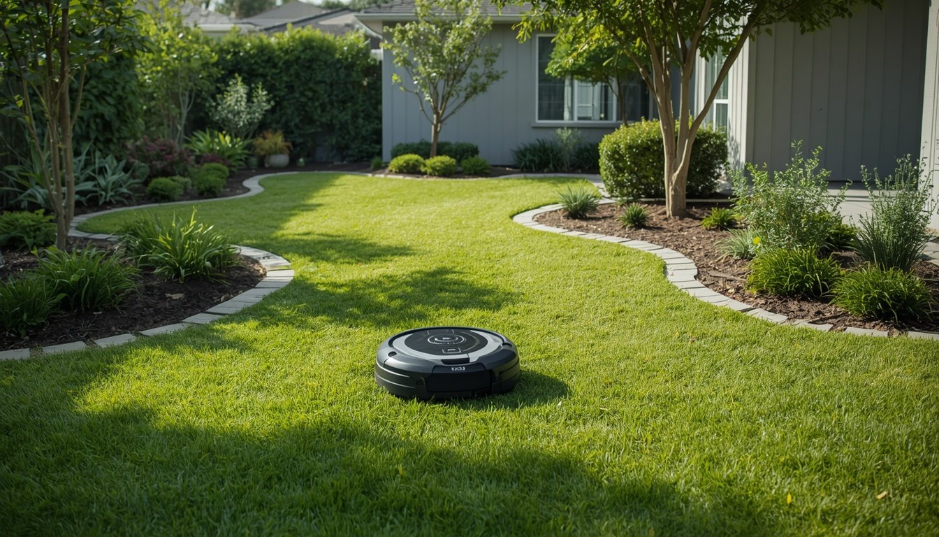Best Robot Lawn Mowers for Complex Lawns 2 AWD wire-free robot mower navigating a complex backyard lawn